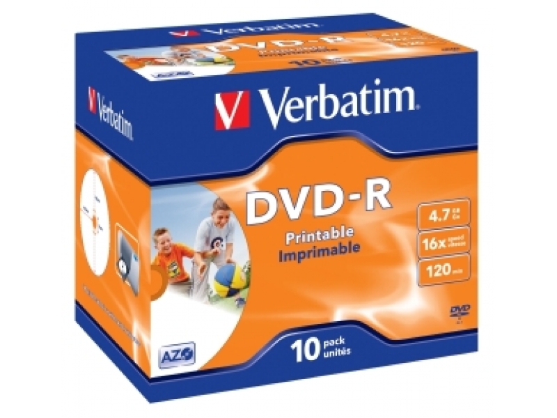 VERBATIM DVD-R Printable 4,7GB 16x jewel case (bal=10ks) 43521