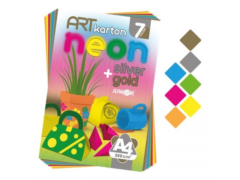 JUNIOR Art karton. papier NEON A4/250g (blok=7ks), mix