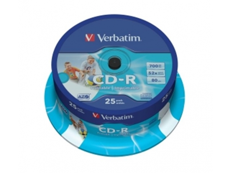VERBATIM CD-R Printable 700MB 52x spindle (bal=25ks) 43439